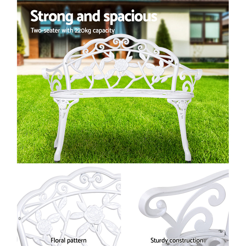 Outdoor Chairs: Gardeon Outdoor Garden Bench Seat 100cm Cast Aluminium Outdoor Patio Chair Vintage White