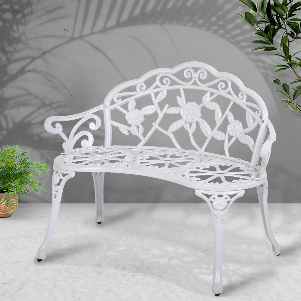 Outdoor Chairs: Gardeon Outdoor Garden Bench Seat 100cm Cast Aluminium Outdoor Patio Chair Vintage White