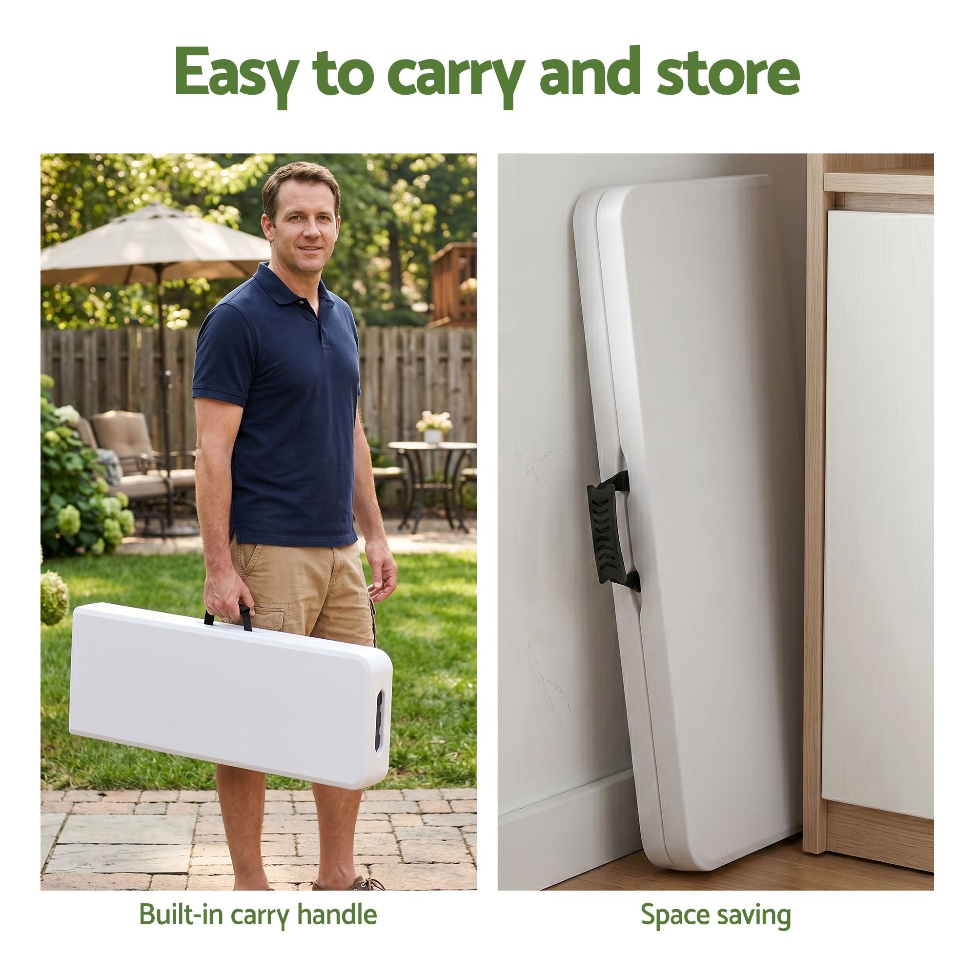Gardeon 180cm Folding Garden Bench Portable Trestle Seat HDPE Fold In Half White