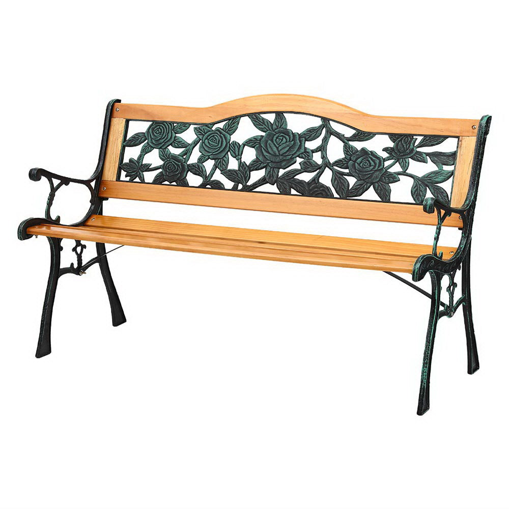 Outdoor Benches: Gardeon Outdoor Garden Bench Seat 126cm Wooden Cast Iron 3 Seater Patio Furniture