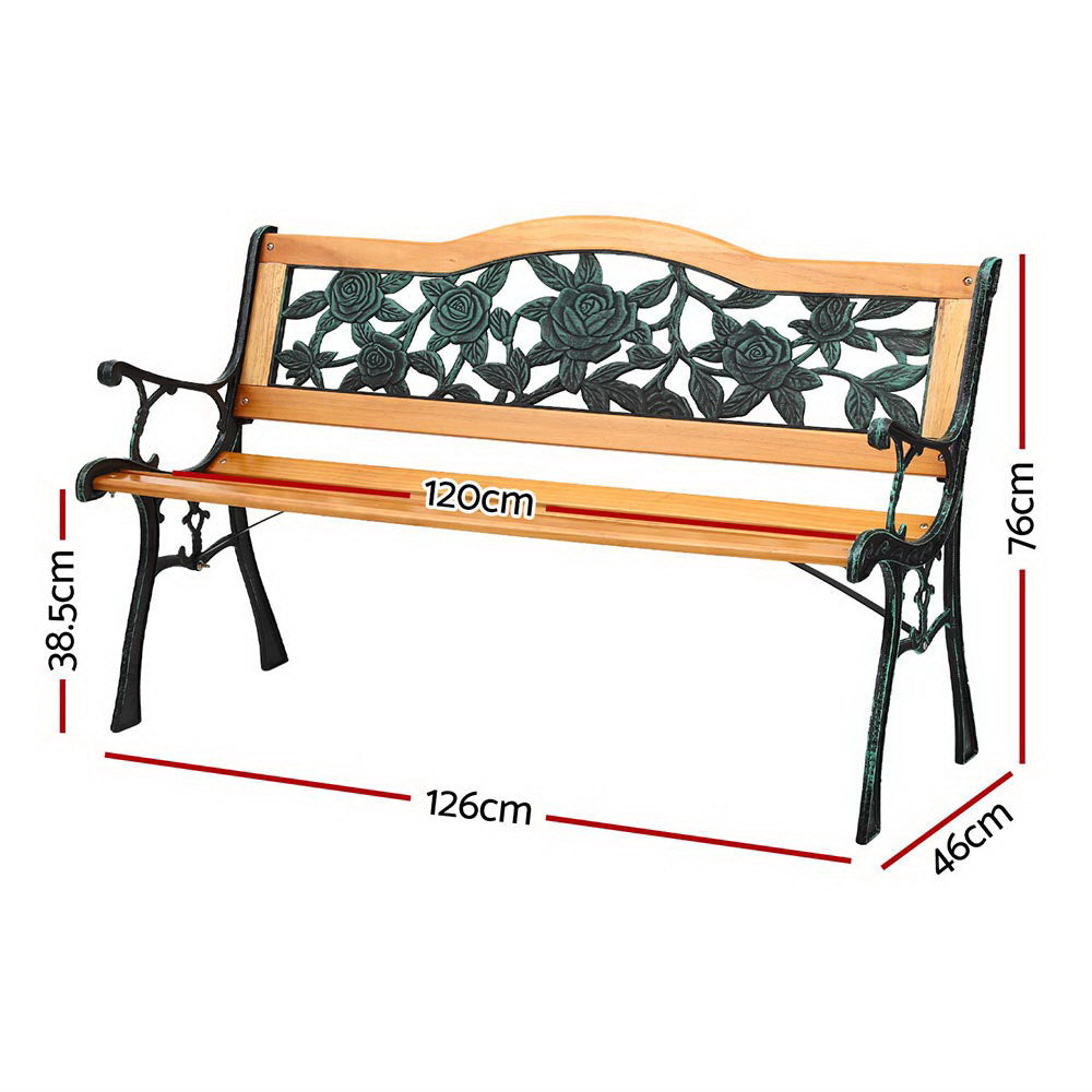 Outdoor Benches: Gardeon Outdoor Garden Bench Seat 126cm Wooden Cast Iron 3 Seater Patio Furniture