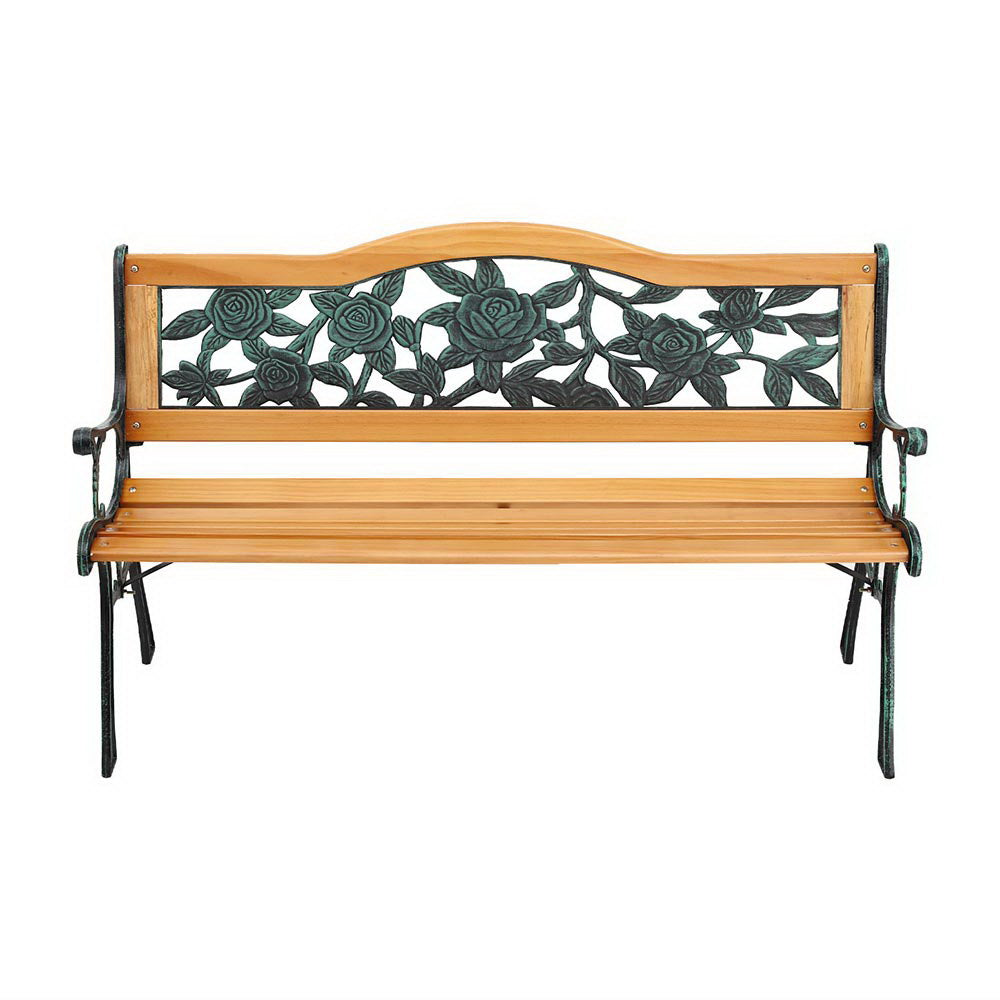 Outdoor Benches: Gardeon Outdoor Garden Bench Seat 126cm Wooden Cast Iron 3 Seater Patio Furniture