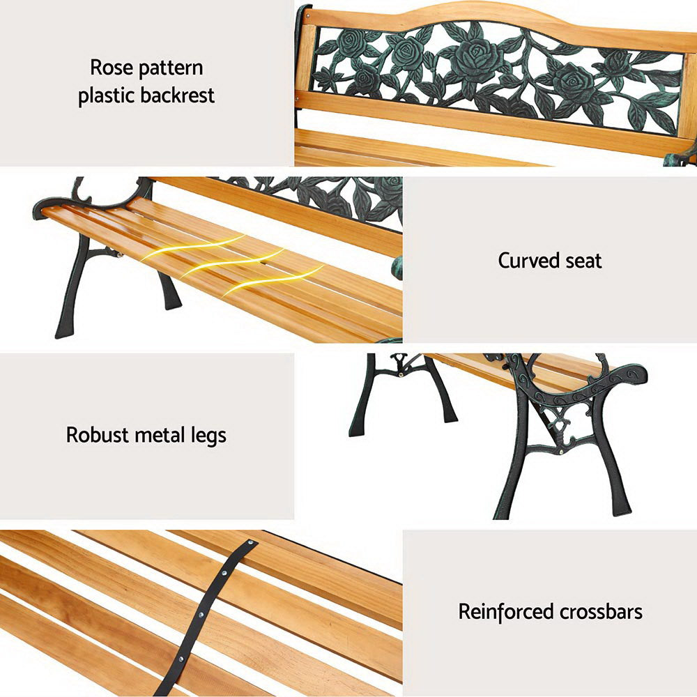 Outdoor Benches: Gardeon Outdoor Garden Bench Seat 126cm Wooden Cast Iron 3 Seater Patio Furniture