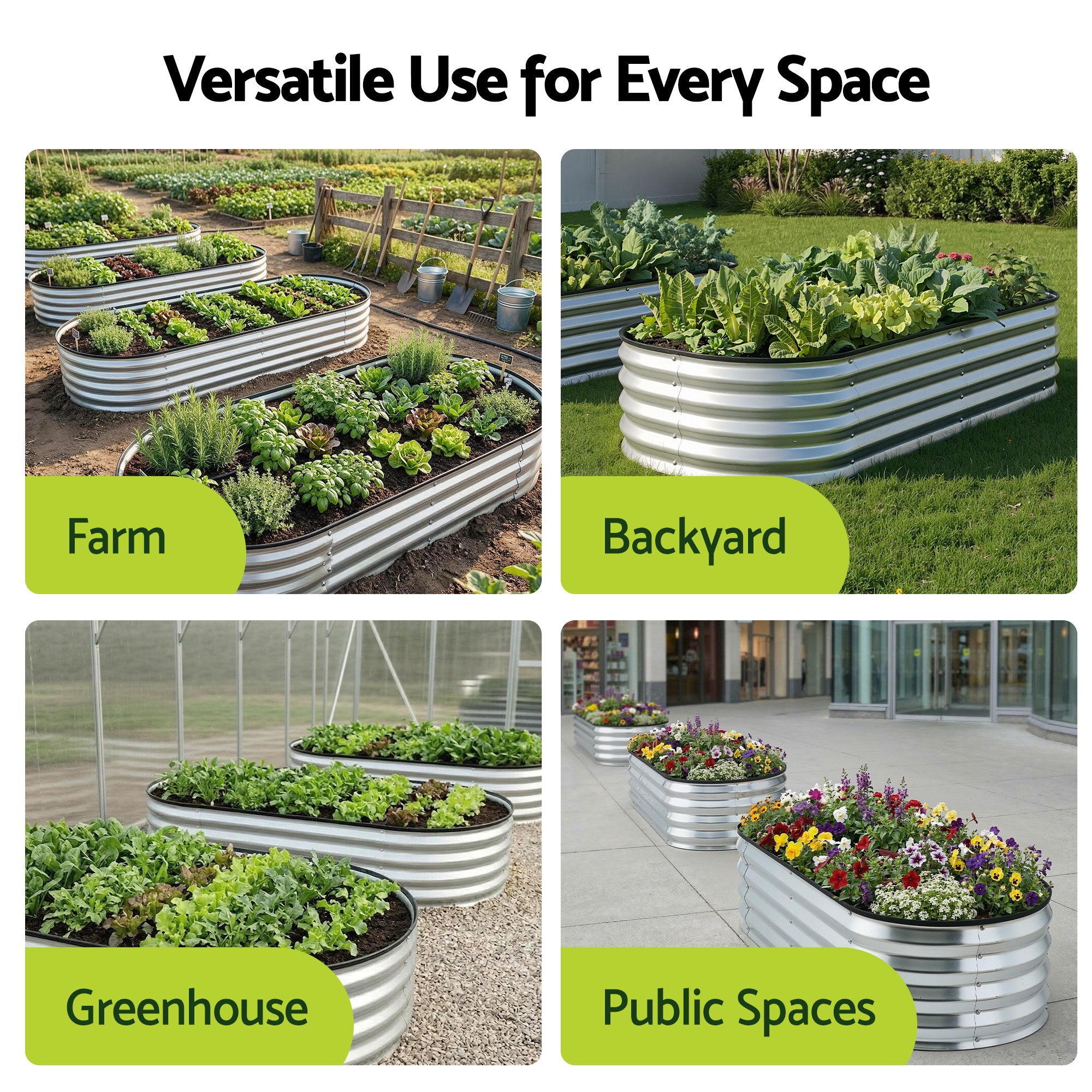 Green Fingers Raised Garden Bed Galvanised Oval Metal Planter Box Large Outdoor 120x60x30cm Silver