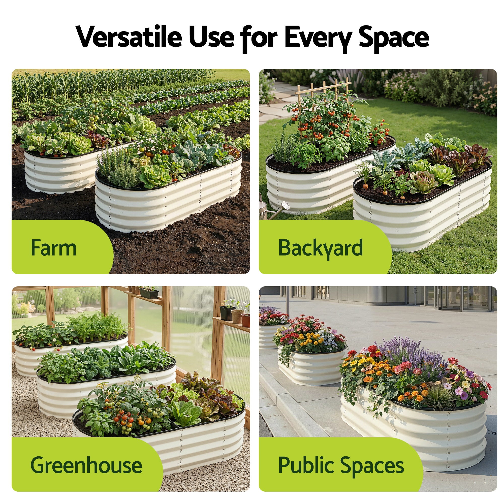 Green Fingers Raised Garden Bed 2 Pack Galvanised Planter Box Rust Resistant 120x60x30cm White