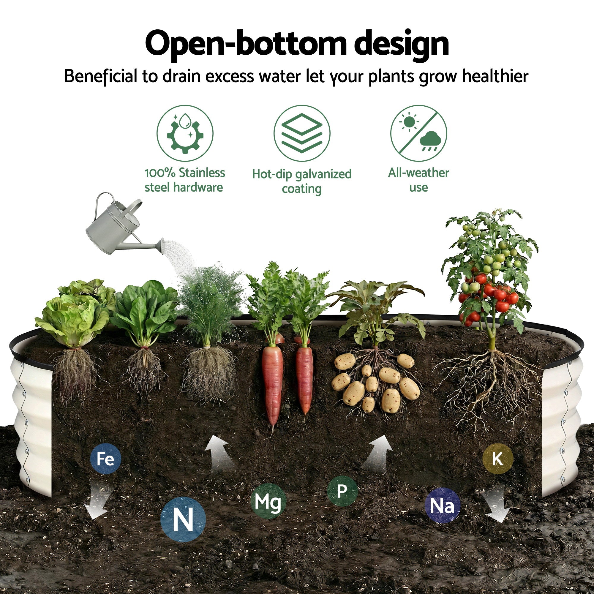Green Fingers Raised Garden Bed 2 Pack Galvanised Planter Box Rust Resistant 120x60x30cm White