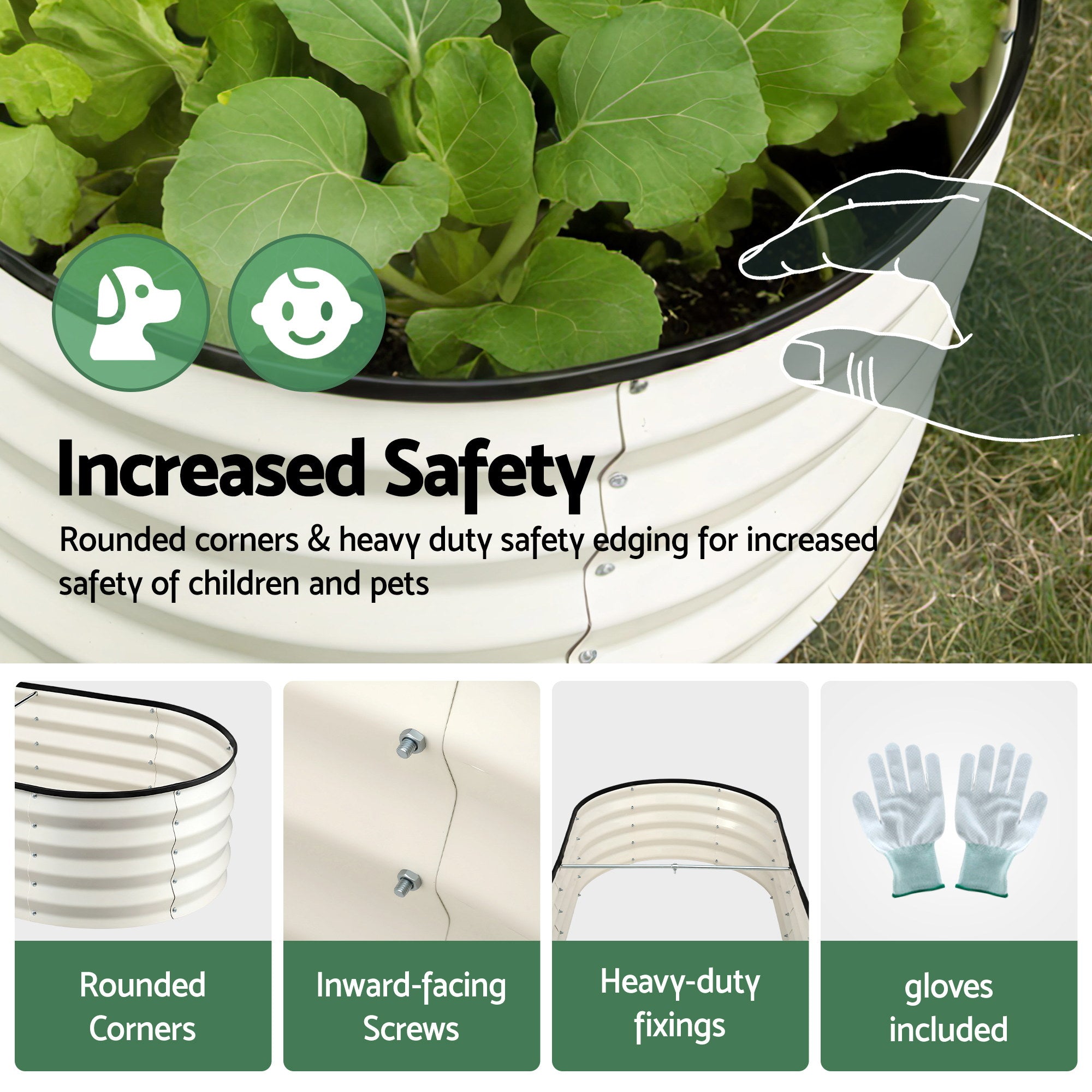 Green Fingers Raised Garden Bed 2 Pack Galvanised Planter Box Rust Resistant 120x60x30cm White