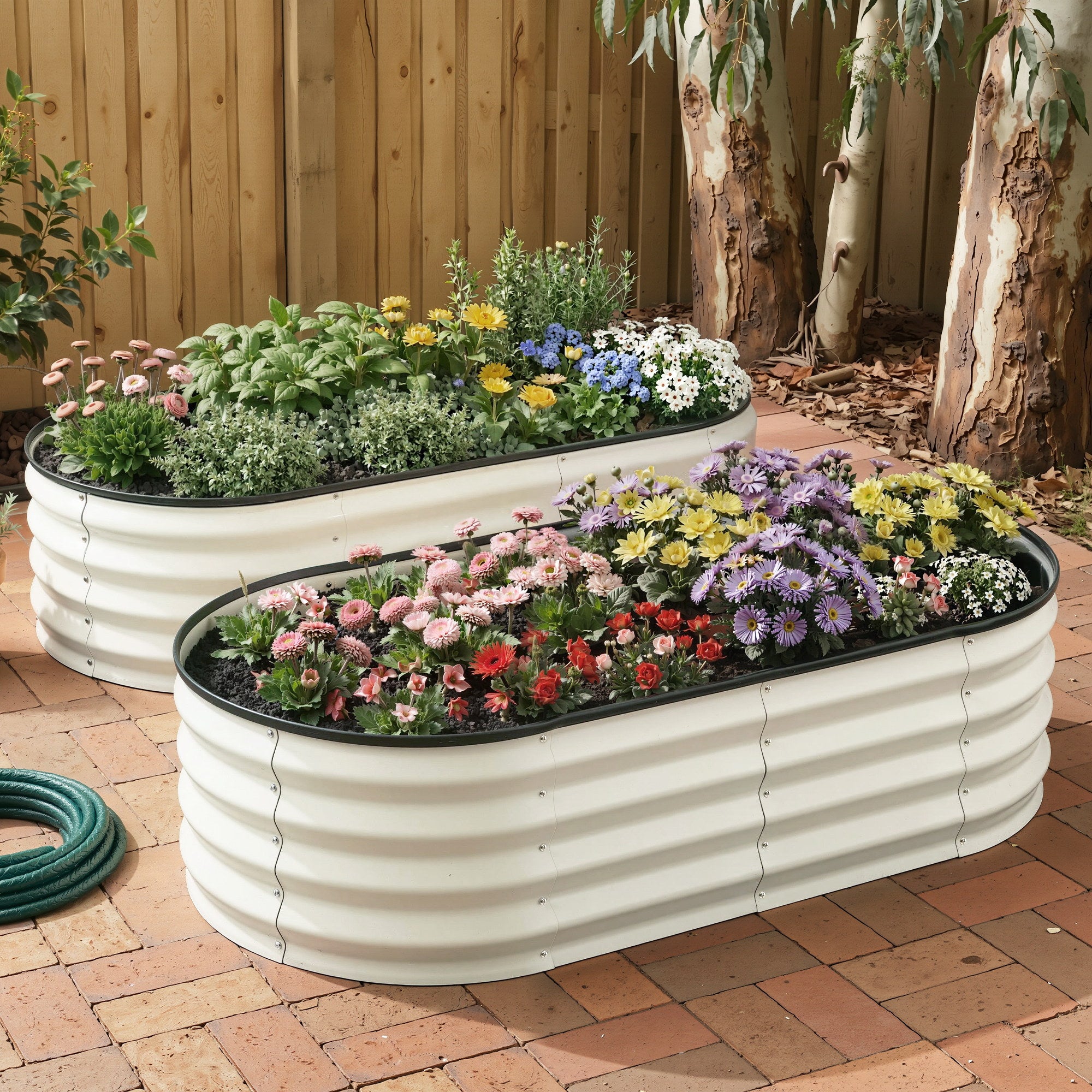 Green Fingers Raised Garden Bed 2 Pack Galvanised Planter Box Rust Resistant 120x60x30cm White