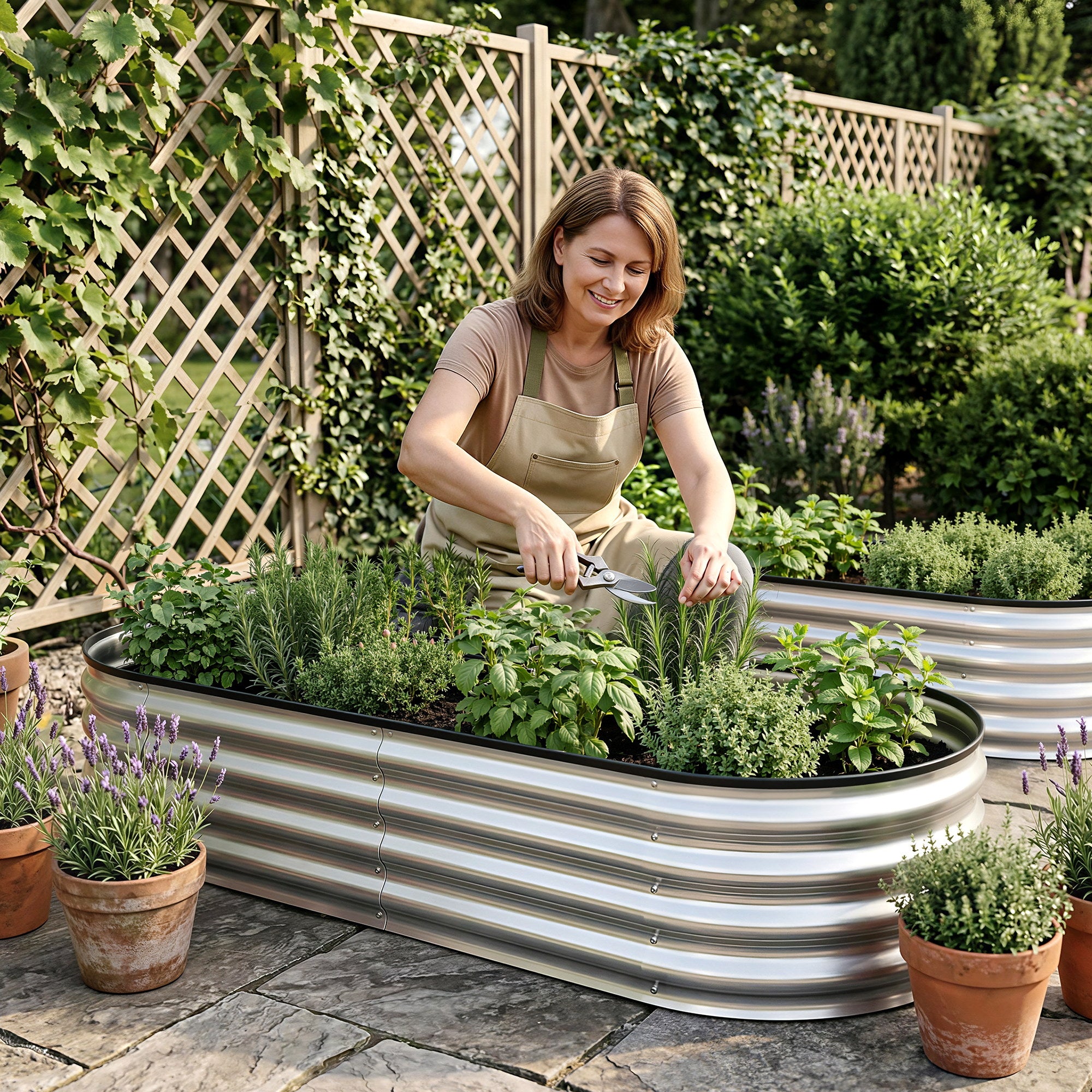 Green Fingers Raised Garden Bed Galvanised Oval Metal Planter Box Large Outdoor 150x70x30cm Silver