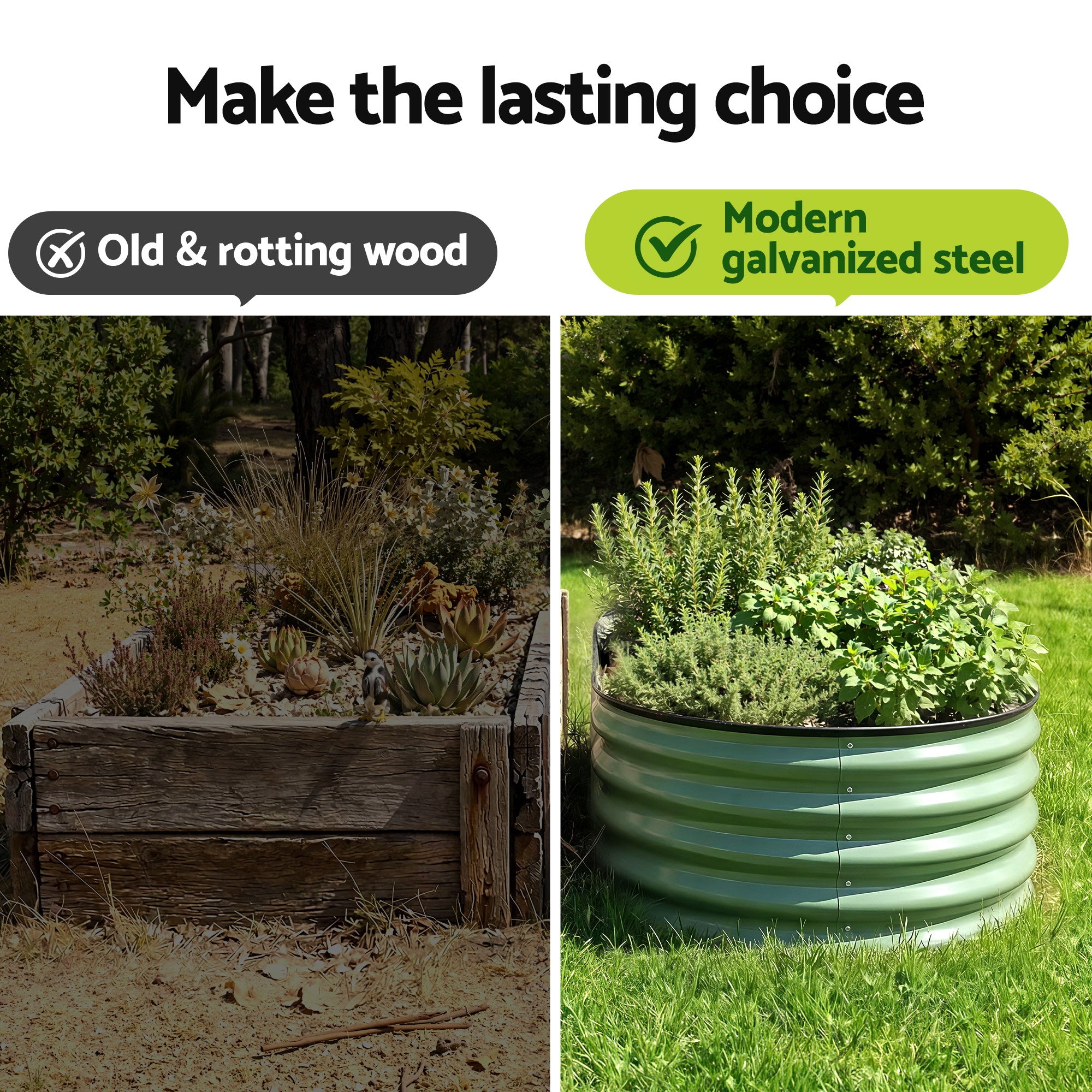 Green Fingers Oval Raised Garden Bed Galvanised Planter Box Rust Resistant 240x60x45cm Green
