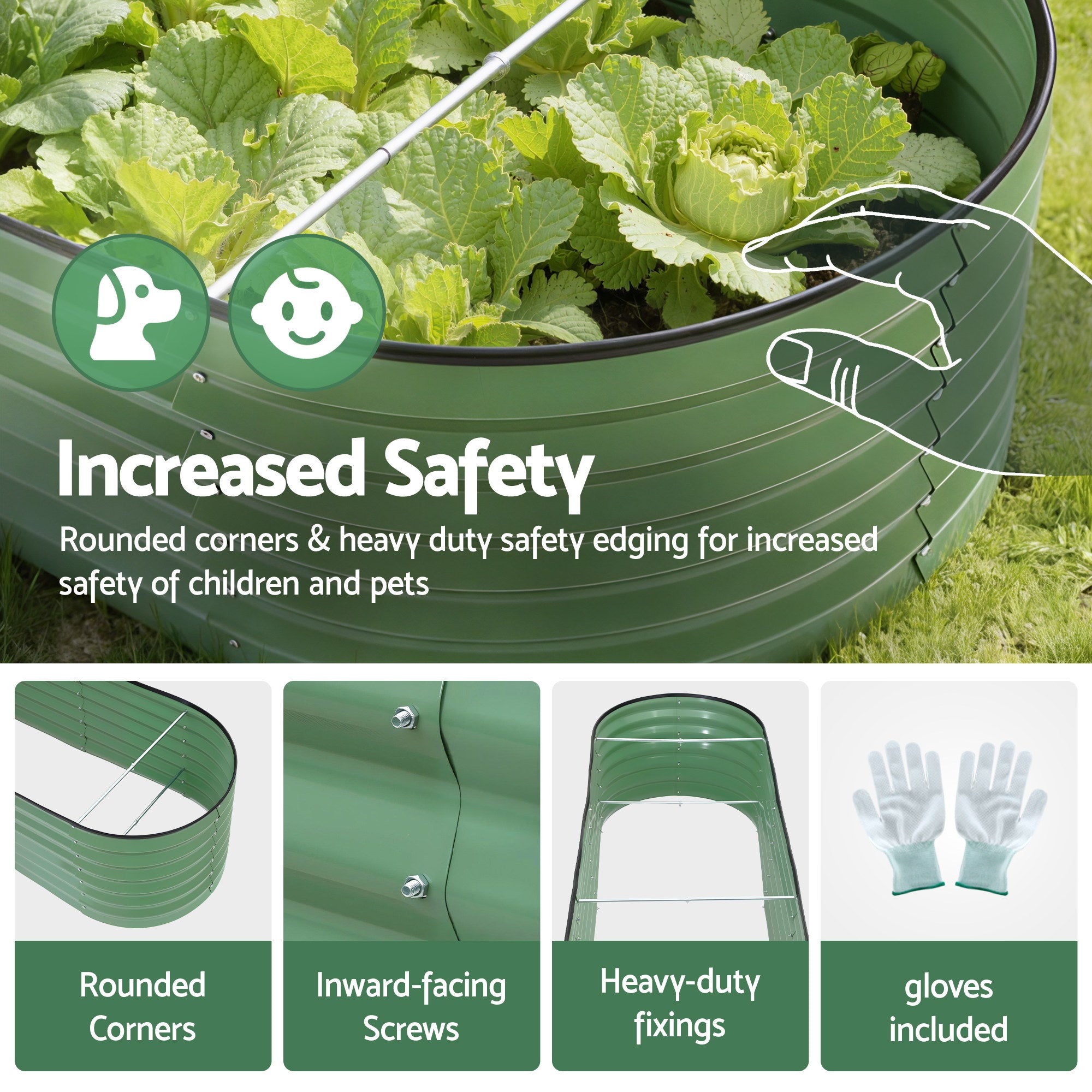 Green Fingers Oval Raised Garden Bed Galvanised Planter Box Rust Resistant 240x60x45cm Green