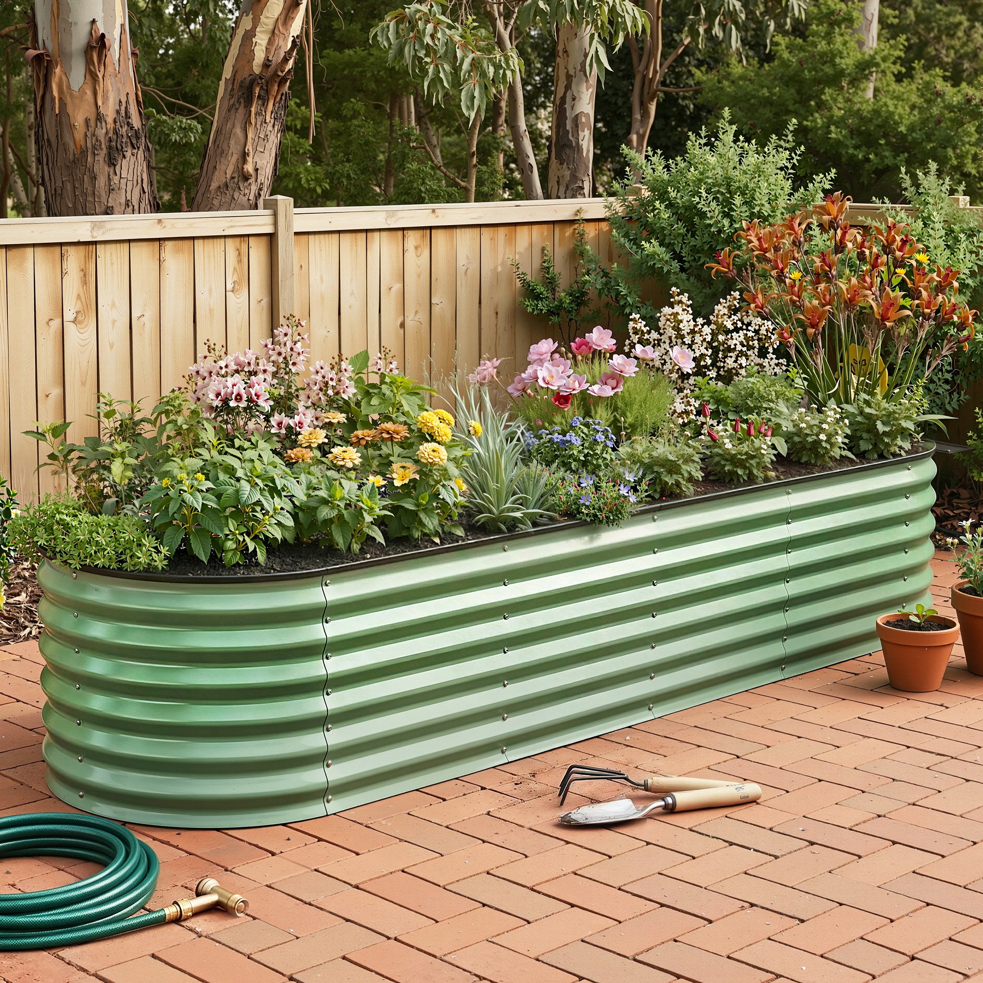 Green Fingers Oval Raised Garden Bed Galvanised Planter Box Rust Resistant 240x60x45cm Green
