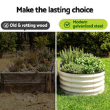Green Fingers Oval Raised Garden Bed Galvanised Planter Box Rust Resistant 240x60x45cm White