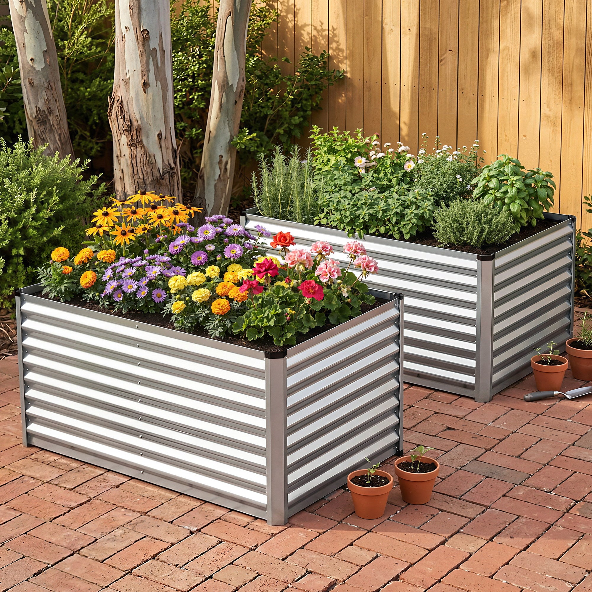 Green Fingers Raised Garden Bed 2 in 1 Modular Galvanised Planter Box Rust Resistant 240x80x60cm