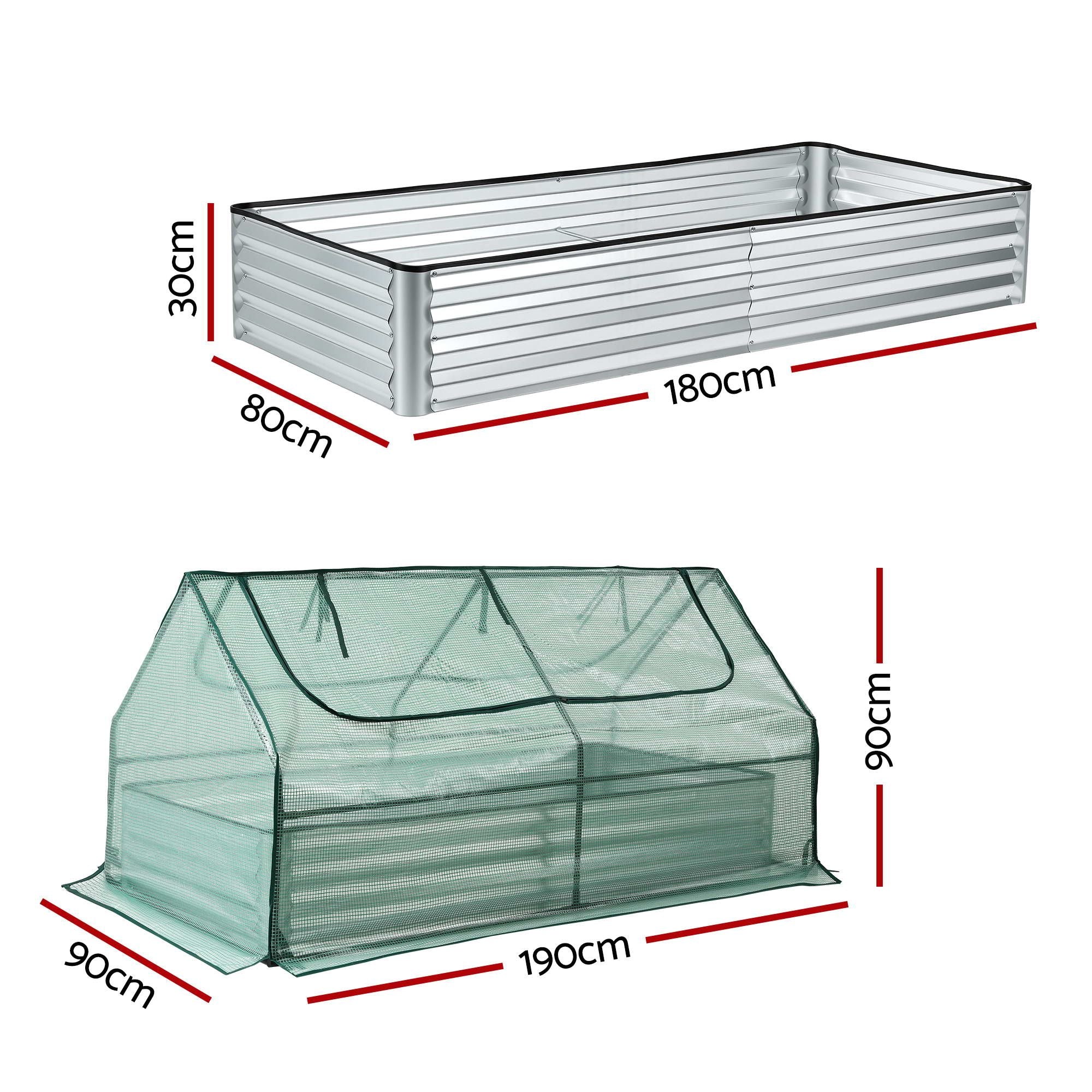 Green Fingers Raised Garden Bed with Greenhouse 3 in 1 Galvanised Planter Box Kit