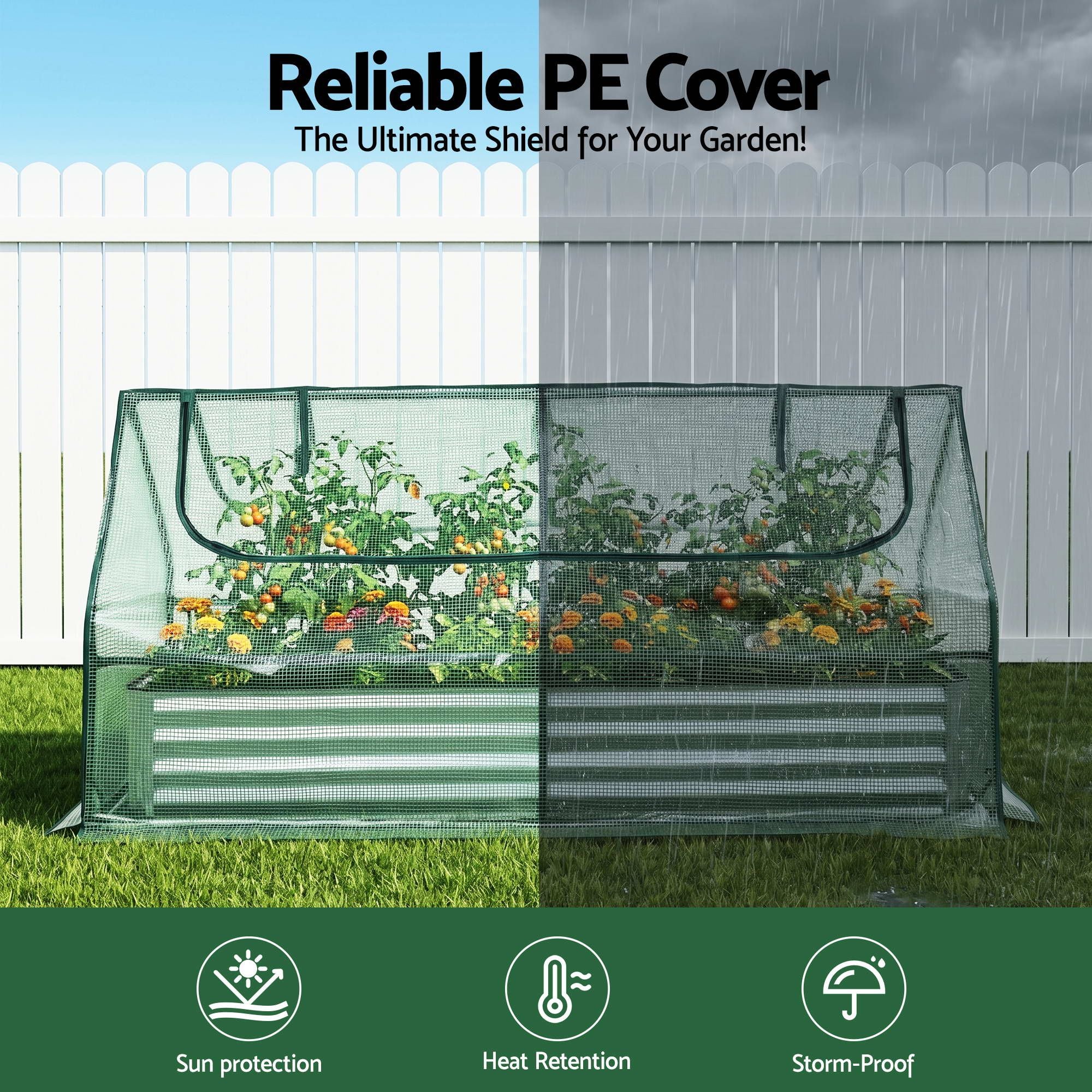 Green Fingers Raised Garden Bed with Greenhouse 3 in 1 Galvanised Planter Box Kit