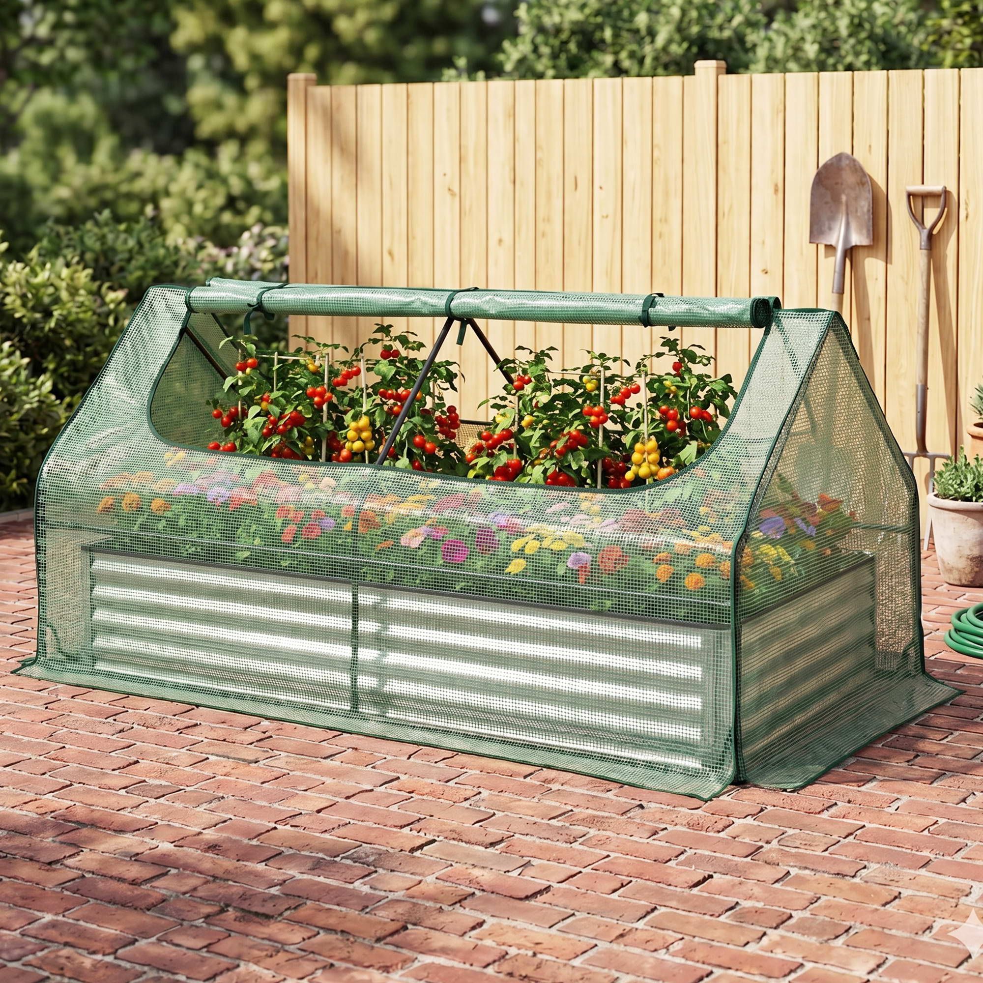 Green Fingers Raised Garden Bed with Greenhouse 3 in 1 Galvanised Planter Box Kit