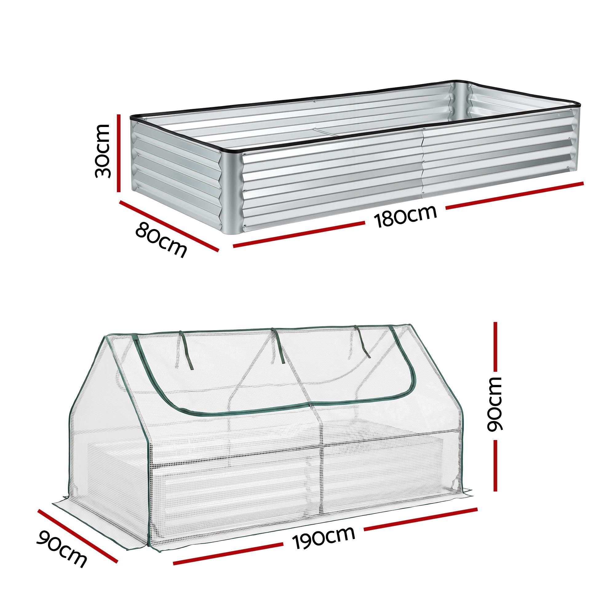 Green Fingers 3 in 1 Raised Garden Bed with Greenhouse Galvanised Planter Box Kit
