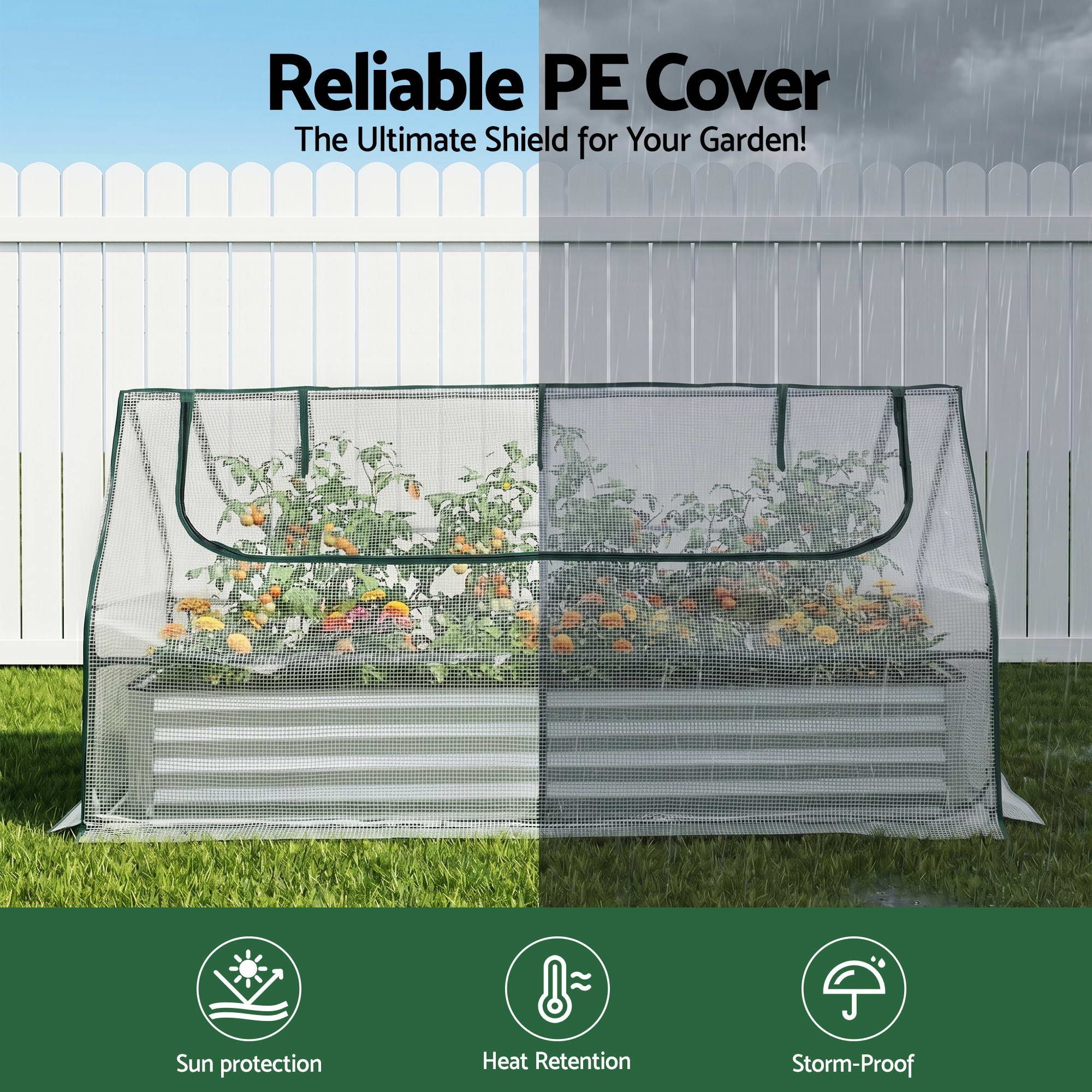 Green Fingers 3 in 1 Raised Garden Bed with Greenhouse Galvanised Planter Box Kit