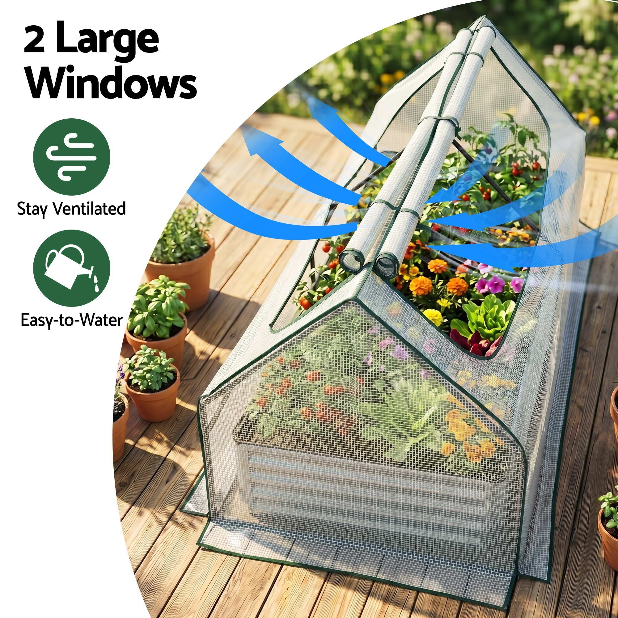 Green Fingers 3 in 1 Raised Garden Bed with Greenhouse Galvanised Planter Box Kit
