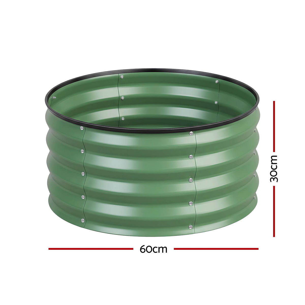 Green Fingers Round Raised Garden Bed 2 Pack Galvanised Planter Box Rust Resistant 60x60x30cm Green