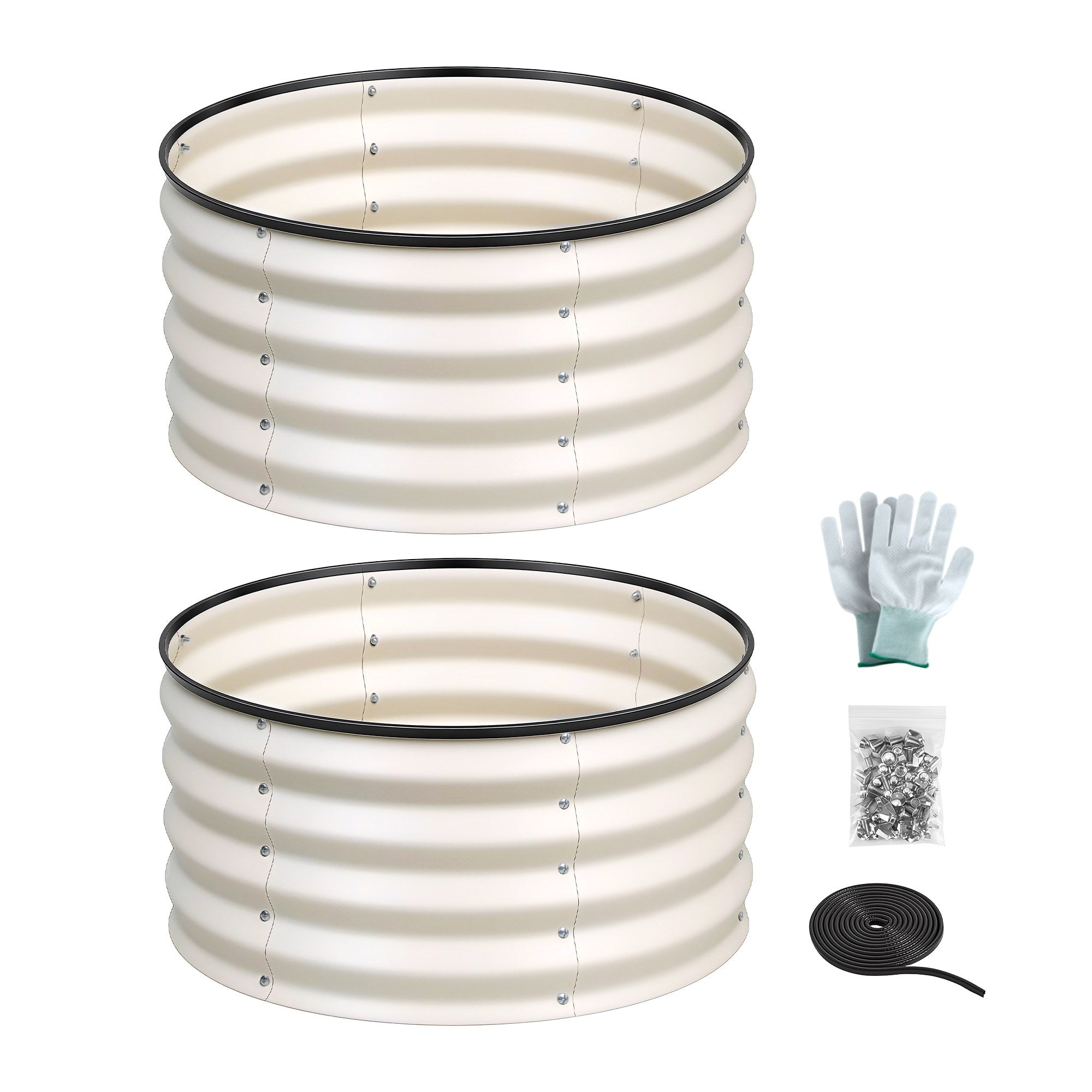 Green Fingers Round Raised Garden Bed 2 Pack Galvanised Planter Box Rust Resistant 60x60x30cm White