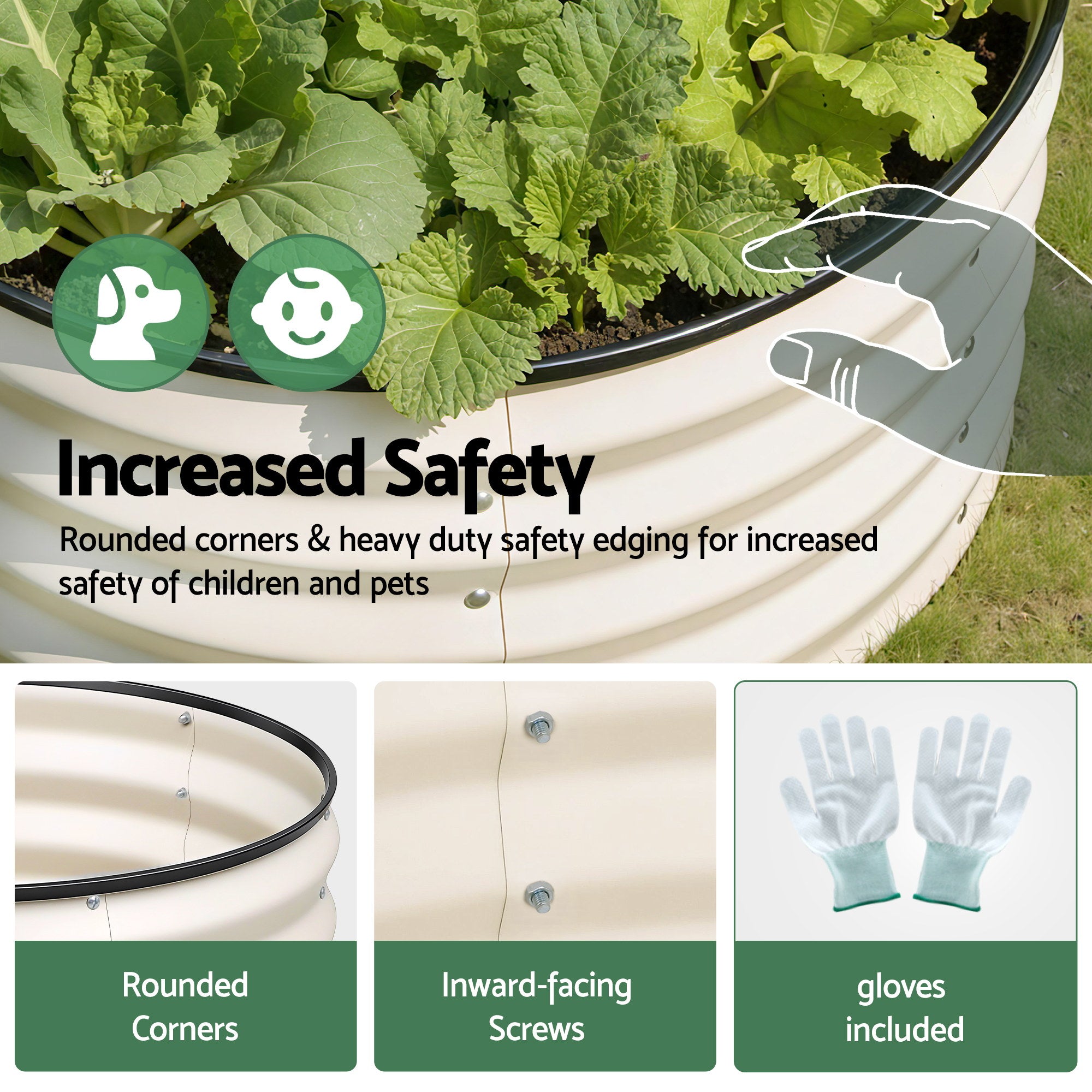 Green Fingers Round Raised Garden Bed 2 Pack Galvanised Planter Box Rust Resistant 60x60x30cm White