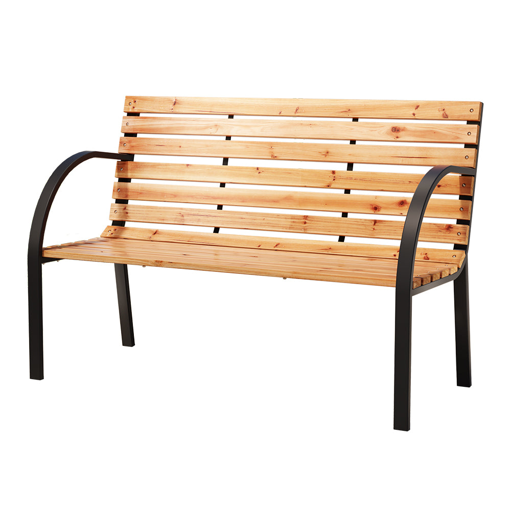 Outdoor Chairs: Gardeon Outdoor Garden Bench Seat 120cm Wooden Steel 2 Seater Patio Furniture Natural
