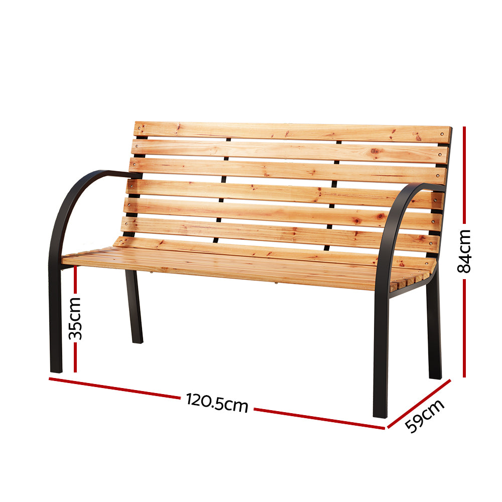 Outdoor Chairs: Gardeon Outdoor Garden Bench Seat 120cm Wooden Steel 2 Seater Patio Furniture Natural