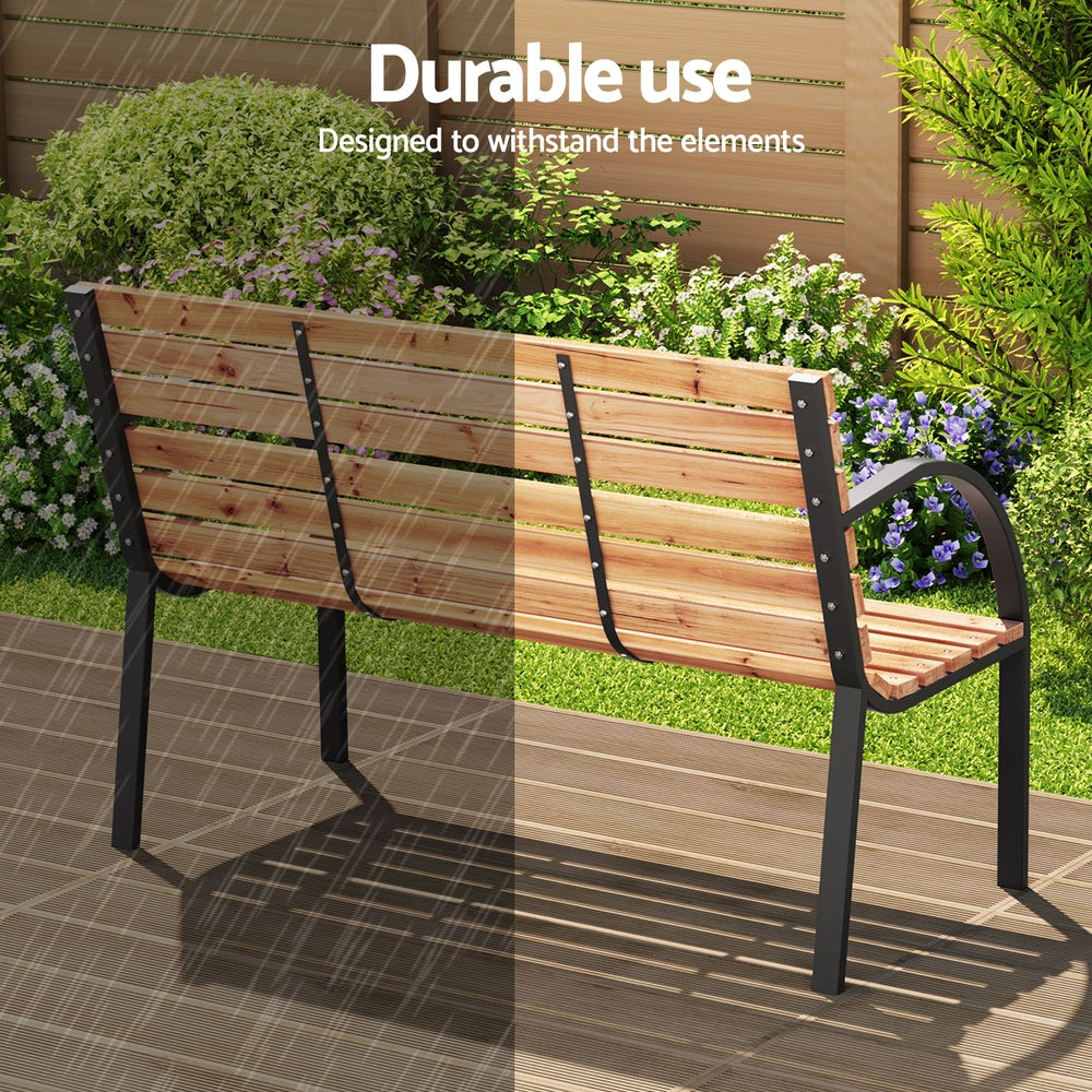 Outdoor Chairs: Gardeon Outdoor Garden Bench Seat 120cm Wooden Steel 2 Seater Patio Furniture Natural