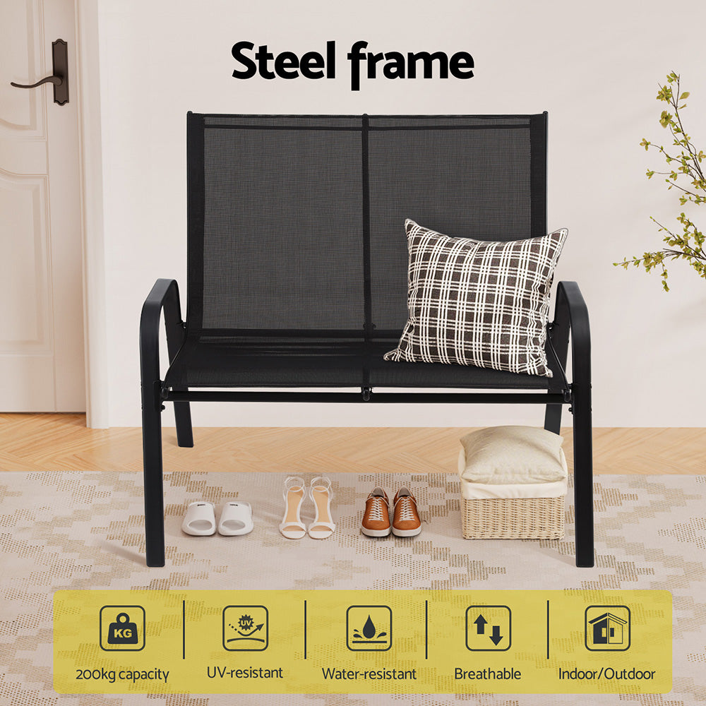 Outdoor Chairs: Gardeon Garden Bench Seat Steel Outdoor Patio Park Lounge Backyard Chair Black
