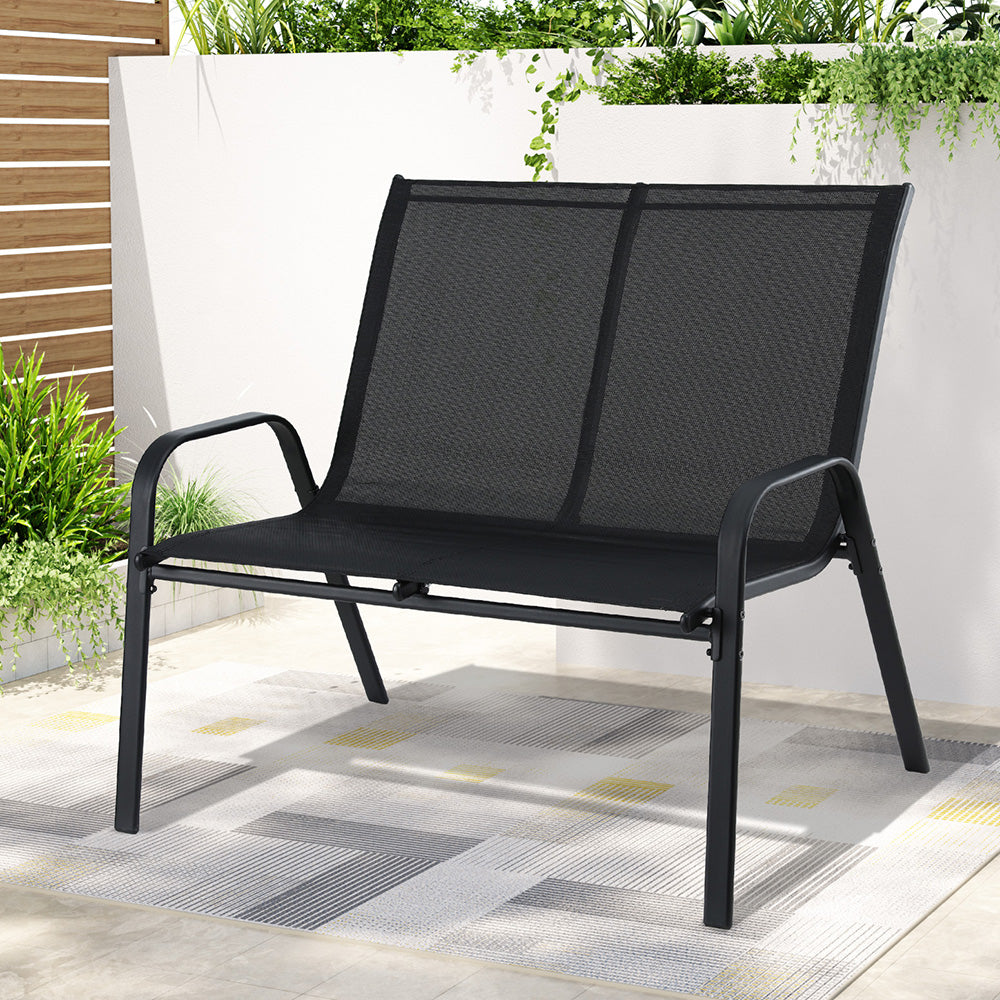 Outdoor Chairs: Gardeon Garden Bench Seat Steel Outdoor Patio Park Lounge Backyard Chair Black