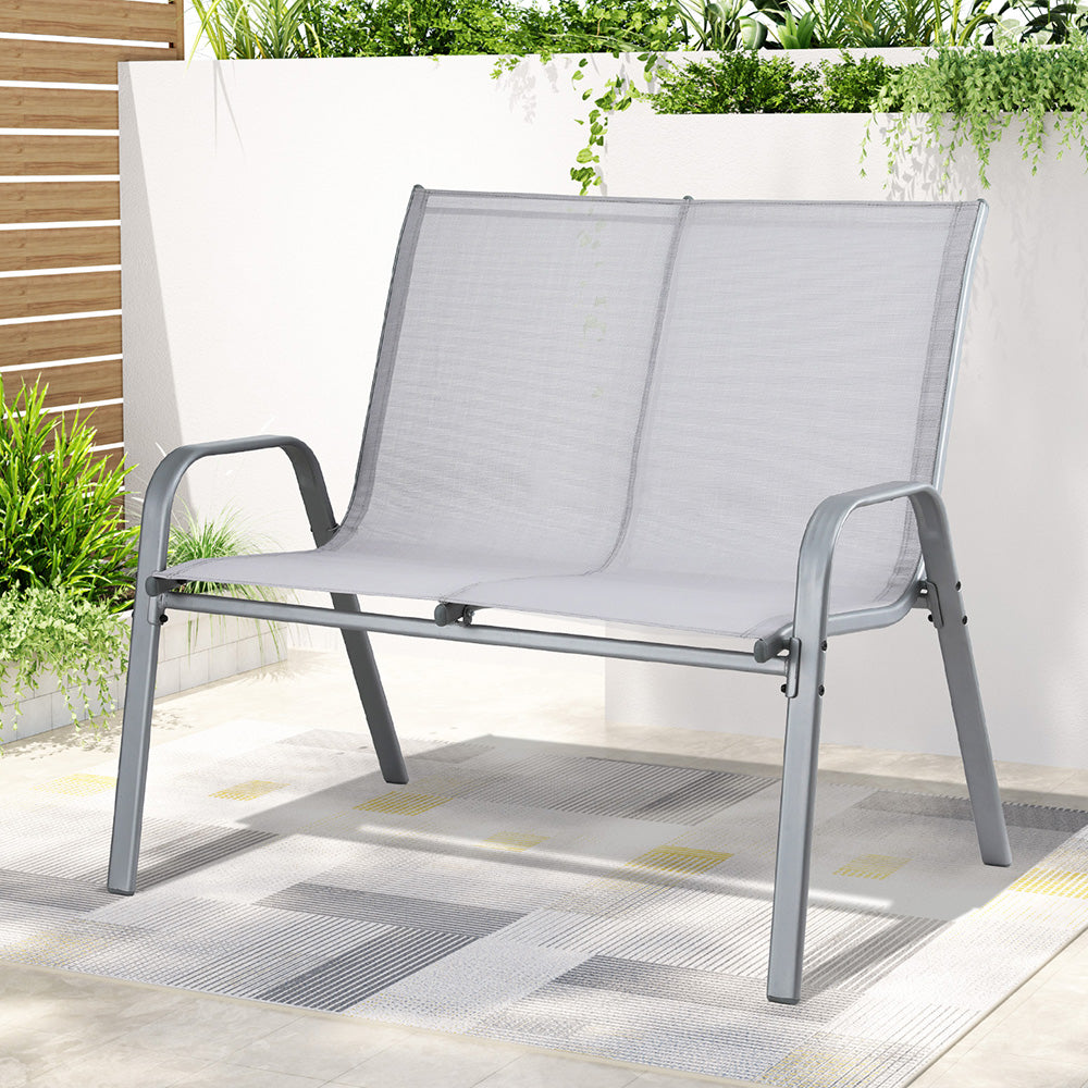 Outdoor Chairs: Gardeon Garden Bench Seat Steel Outdoor Patio Park Lounge Backyard Chair Grey