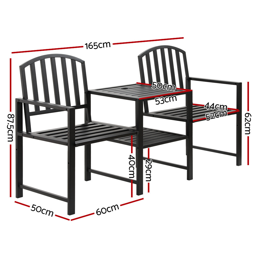 Outdoor Chairs: Gardeon Outdoor Garden Bench Seat Loveseat Steel Table Chairs Patio Furniture Black
