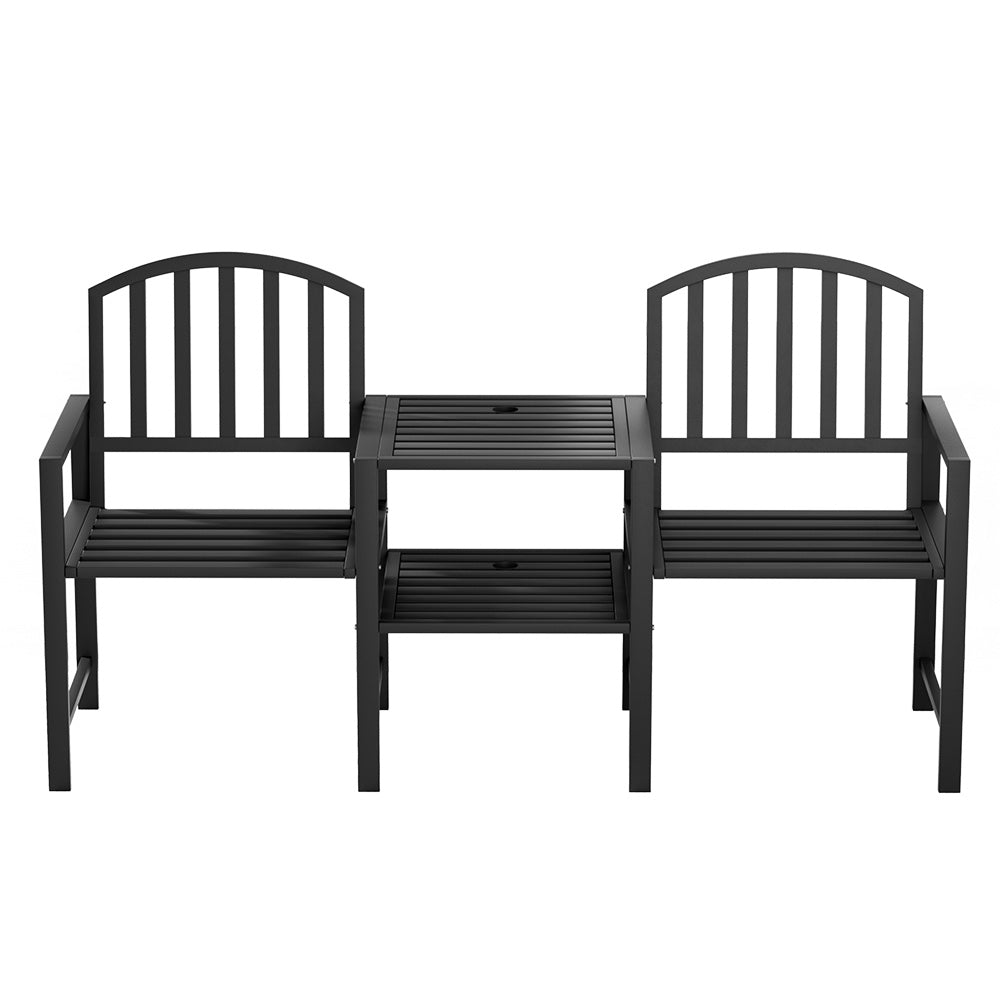 Outdoor Chairs: Gardeon Outdoor Garden Bench Seat Loveseat Steel Table Chairs Patio Furniture Black