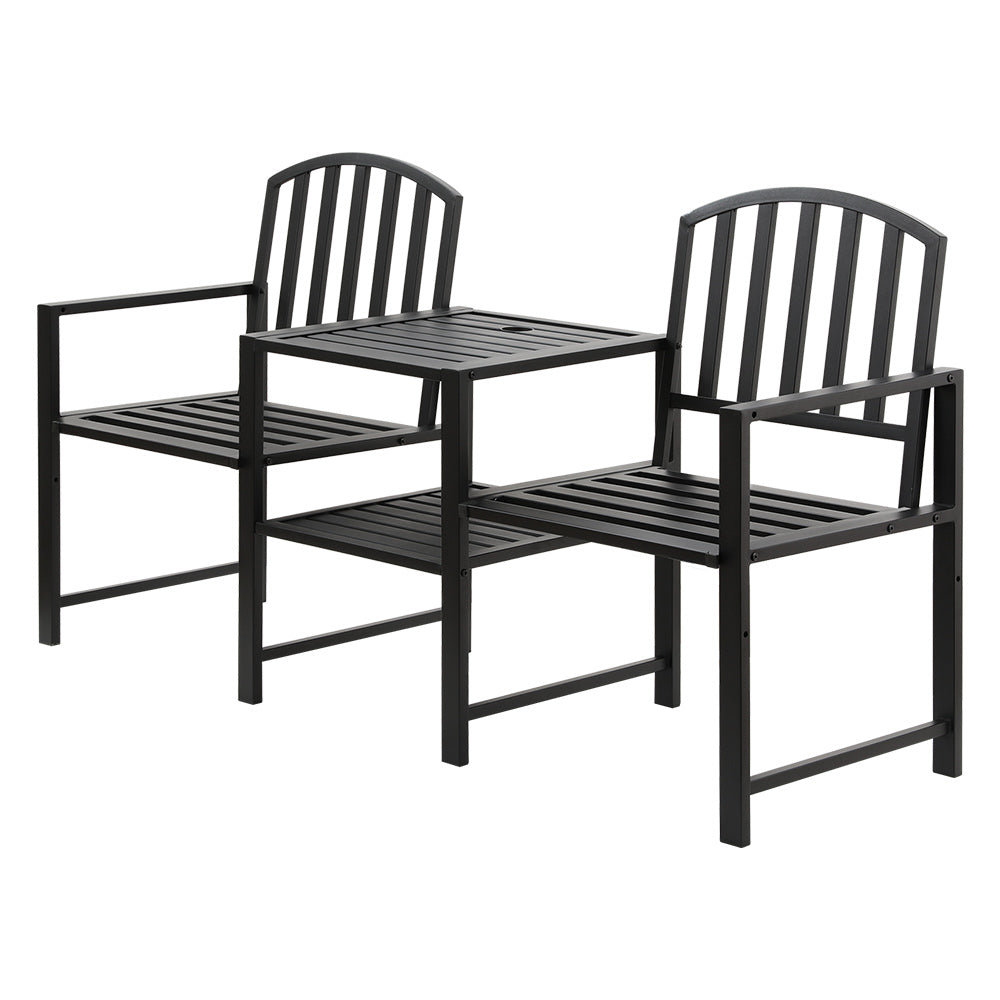 Outdoor Chairs: Gardeon Outdoor Garden Bench Seat Loveseat Steel Table Chairs Patio Furniture Black