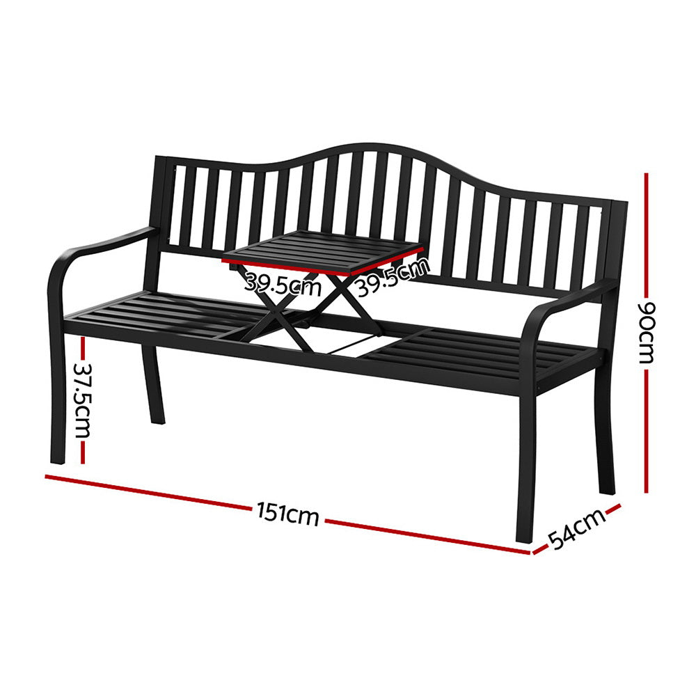 Outdoor Chairs: Gardeon Outdoor Garden Bench Seat Loveseat Steel Foldable Table Patio Furniture Black