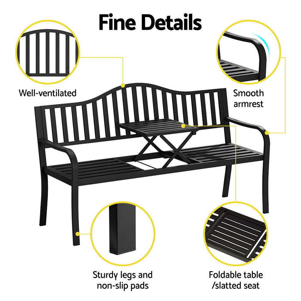 Outdoor Chairs: Gardeon Outdoor Garden Bench Seat Loveseat Steel Foldable Table Patio Furniture Black