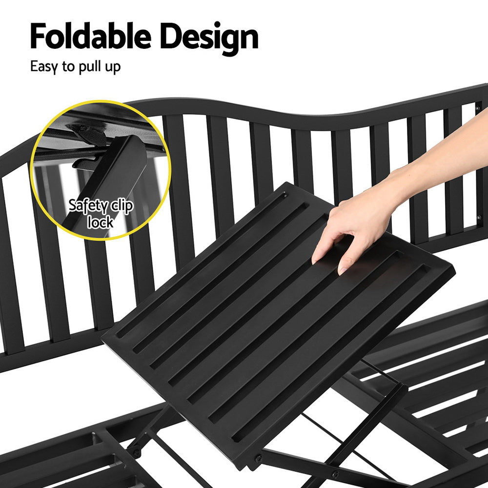 Outdoor Chairs: Gardeon Outdoor Garden Bench Seat Loveseat Steel Foldable Table Patio Furniture Black