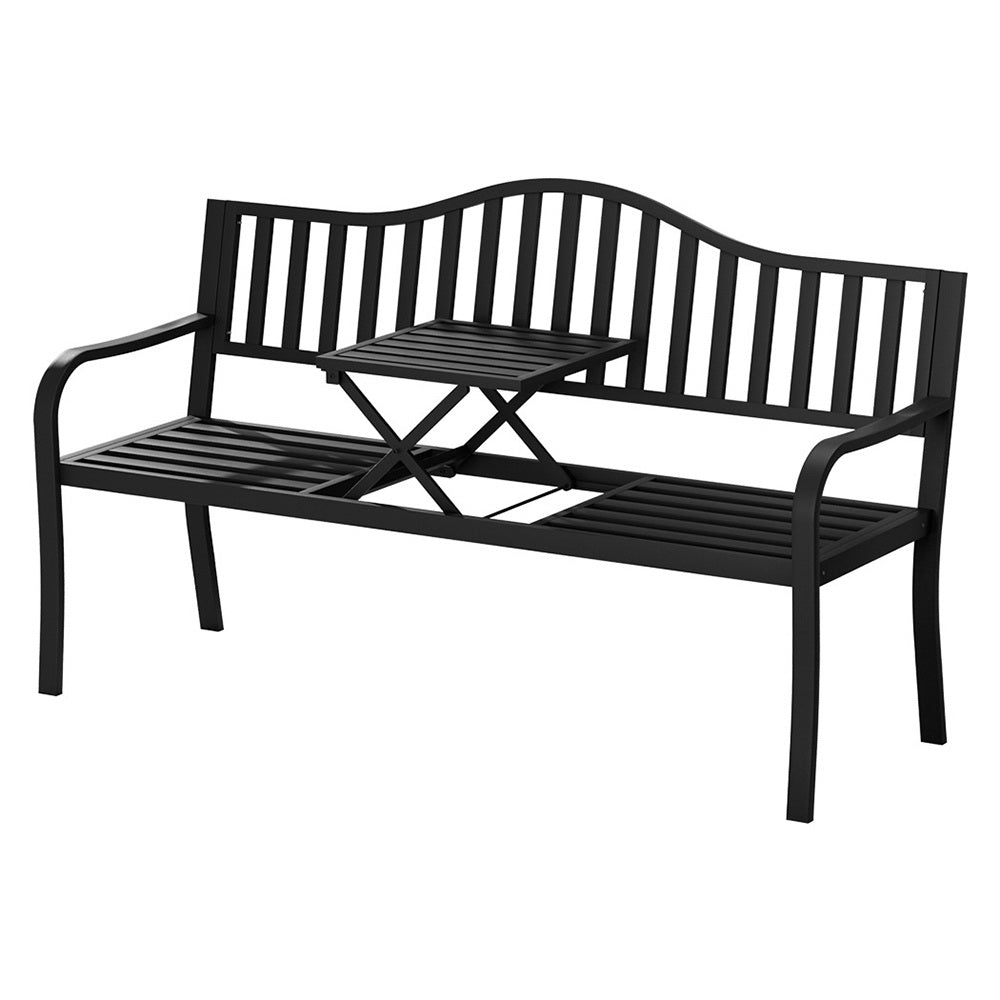 Outdoor Chairs: Gardeon Outdoor Garden Bench Seat Loveseat Steel Foldable Table Patio Furniture Black
