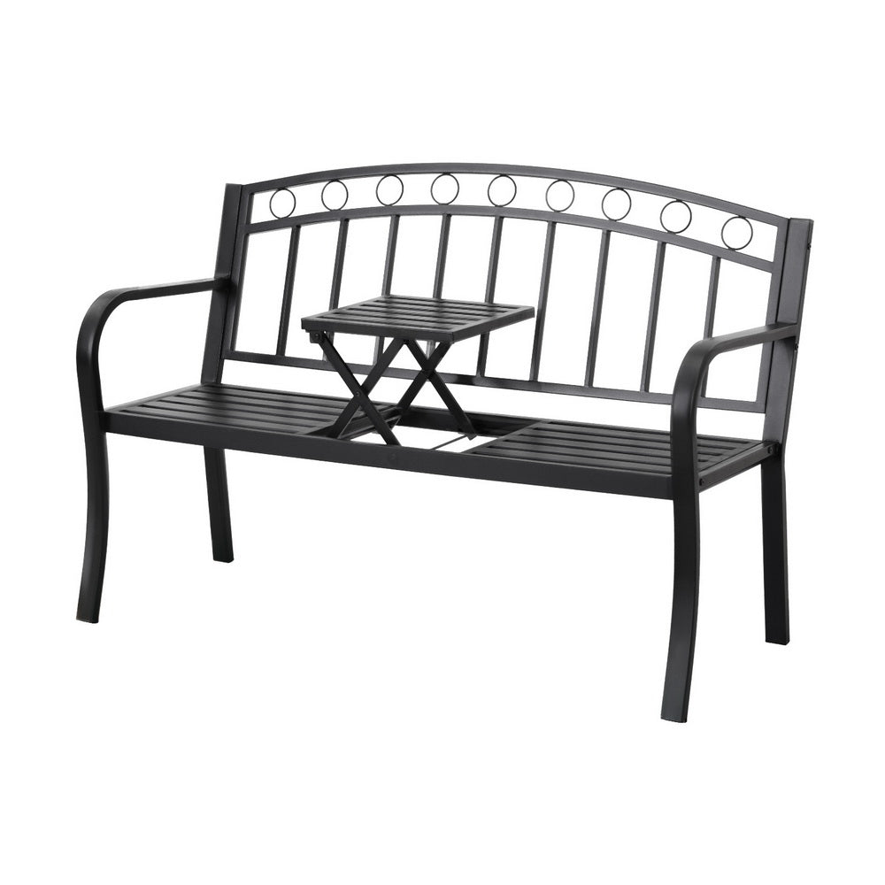 Outdoor Benches: Gardeon Outdoor Garden Bench Seat Loveseat Steel Foldable Table Patio Furniture Black