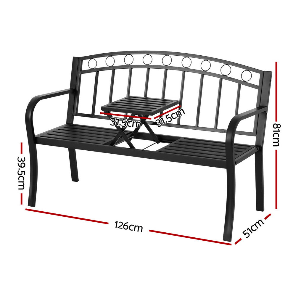Outdoor Benches: Gardeon Outdoor Garden Bench Seat Loveseat Steel Foldable Table Patio Furniture Black