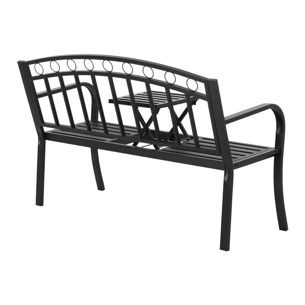 Outdoor Benches: Gardeon Outdoor Garden Bench Seat Loveseat Steel Foldable Table Patio Furniture Black
