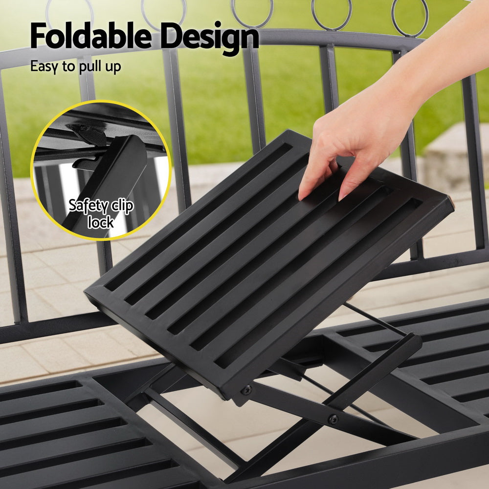 Outdoor Benches: Gardeon Outdoor Garden Bench Seat Loveseat Steel Foldable Table Patio Furniture Black