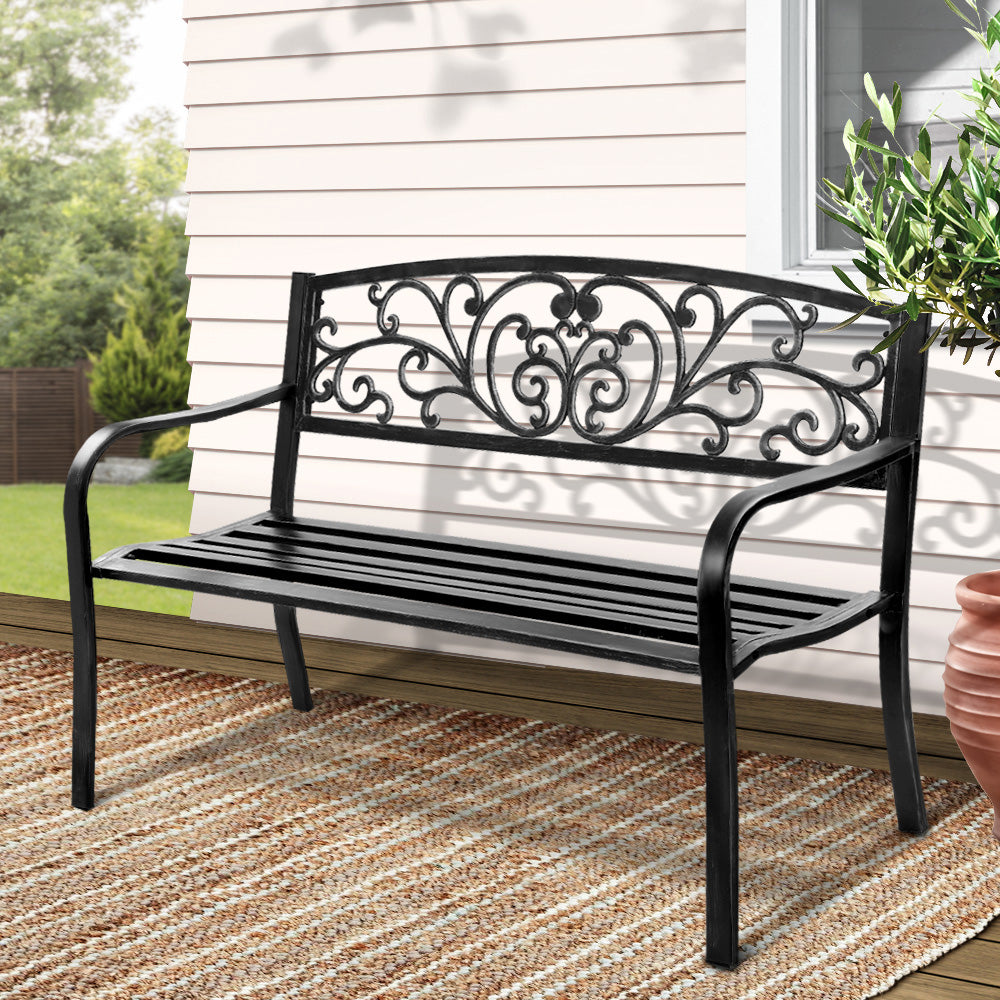 Outdoor Chairs: Gardeon Outdoor Garden Bench Seat Steel Outdoor Furniture 3 Seater Park Black