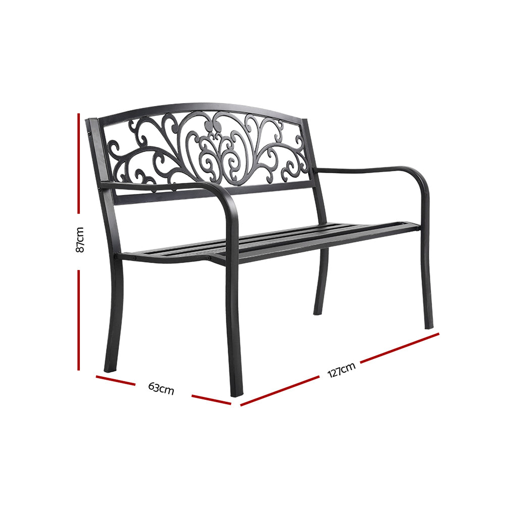 Outdoor Chairs: Gardeon Outdoor Garden Bench Seat Steel Outdoor Furniture 3 Seater Park Black