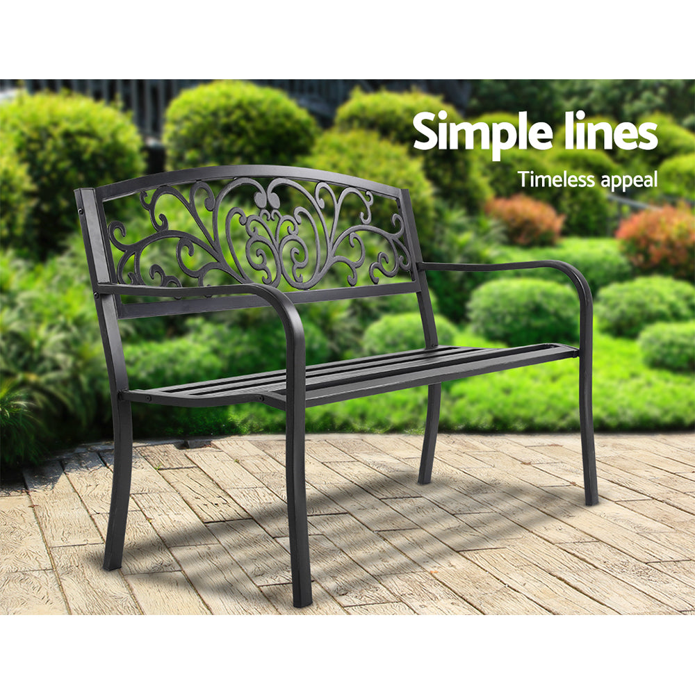 Outdoor Chairs: Gardeon Outdoor Garden Bench Seat Steel Outdoor Furniture 3 Seater Park Black
