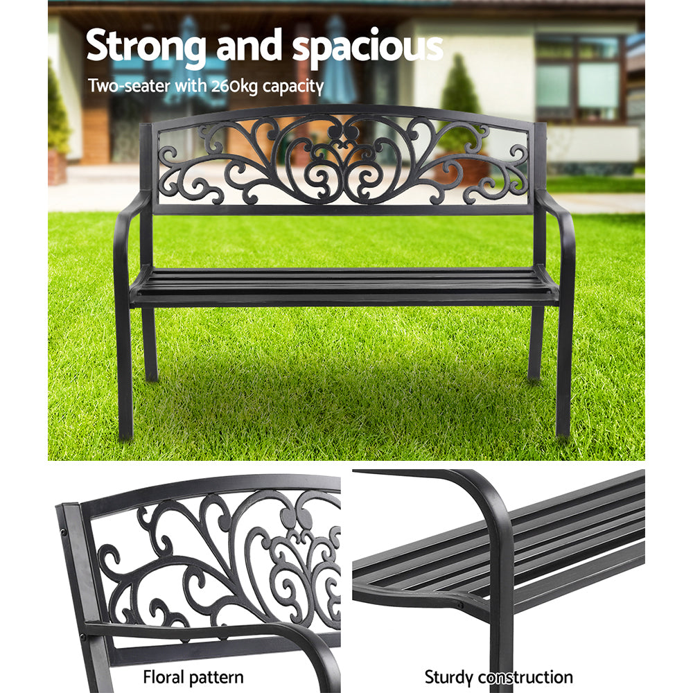 Outdoor Chairs: Gardeon Outdoor Garden Bench Seat Steel Outdoor Furniture 3 Seater Park Black