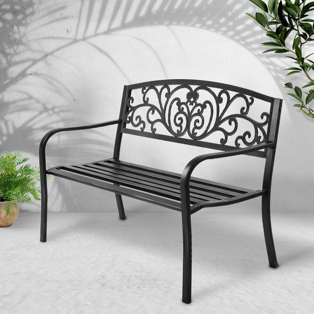 Outdoor Chairs: Gardeon Outdoor Garden Bench Seat Steel Outdoor Furniture 3 Seater Park Black