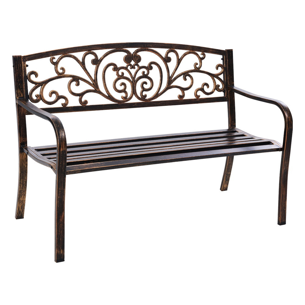 Outdoor Chairs: Gardeon Outdoor Garden Bench Seat Steel Outdoor Furniture 3 Seater Park Bronze